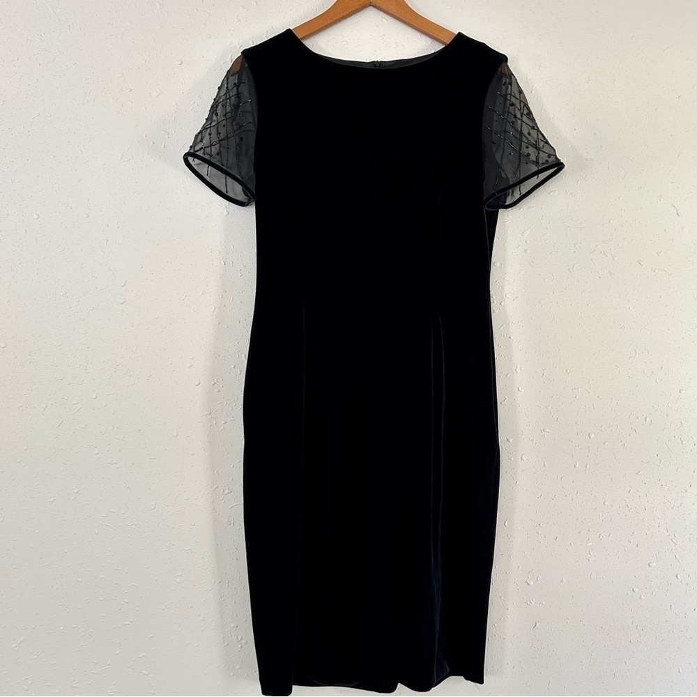 Robbie Bee Vintage 90s Velvet Sheer Sequin Sleeve Dress Size 10 Holiday